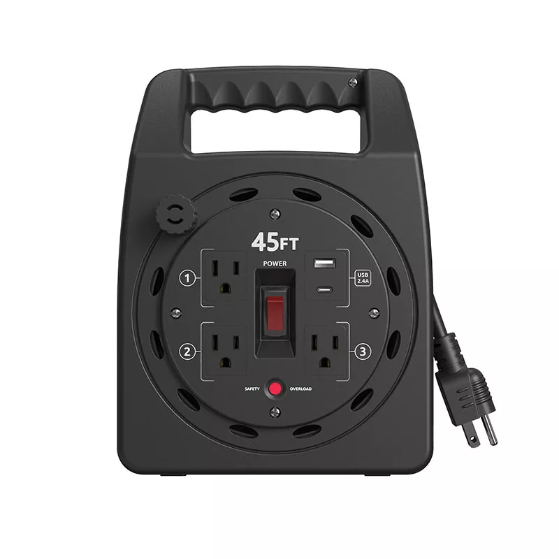 3 výstupy Usb2.4a Plastová cievka kábla 45 stôp s ochranou proti preťaženiu