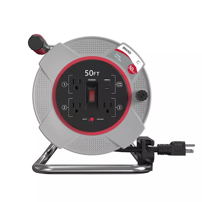 3 výstupy Usb2.4a Plastová cievka kábla 50 stôp s ochranou proti preťaženiu